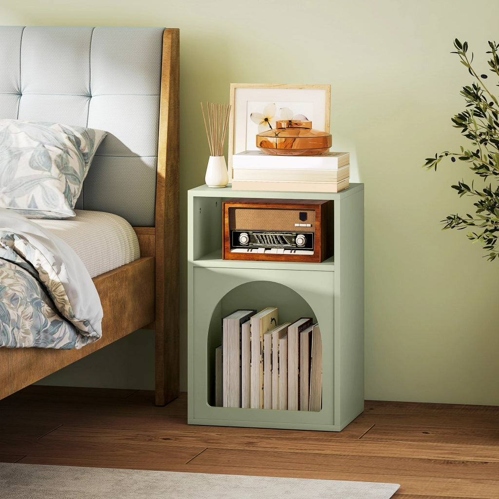 Comodino con 2 Ripiani Aperti Design Arco ¨C zephmum ¨C Verde 40x30x60 cm