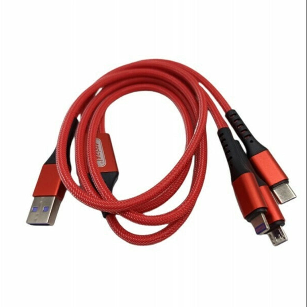 Trade Shop - Cavo Dati 3in1 Ricarica Rapida 5.1a Da Usb A Micro Usb Type-c Lightning Da 1,2mt Q-sj665 -