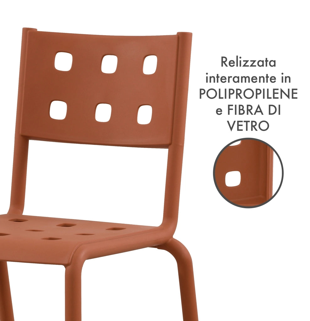 Set 4 Sedie In Polipropilene e Fibra Di Vetro Sedia Cucina Trattamento Uv Antiscolorimento Giardino Interno Esterno Moderne Robuste Resistenti Seduta Terrazzo Soggiorno Bar Ristorante Impilabili Zoe-Arancio