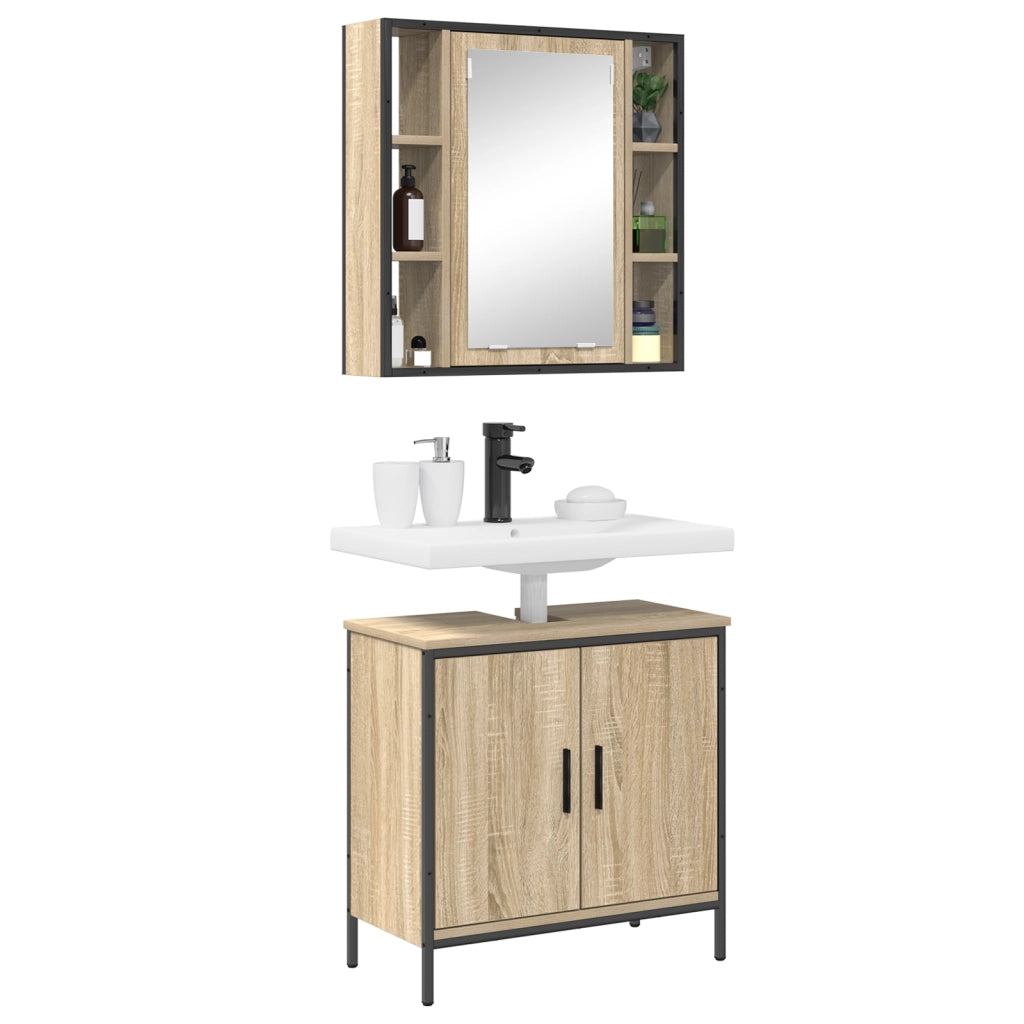 Set di Mobili da Bagno 2 Pezzi Rovere ingegnerizzato