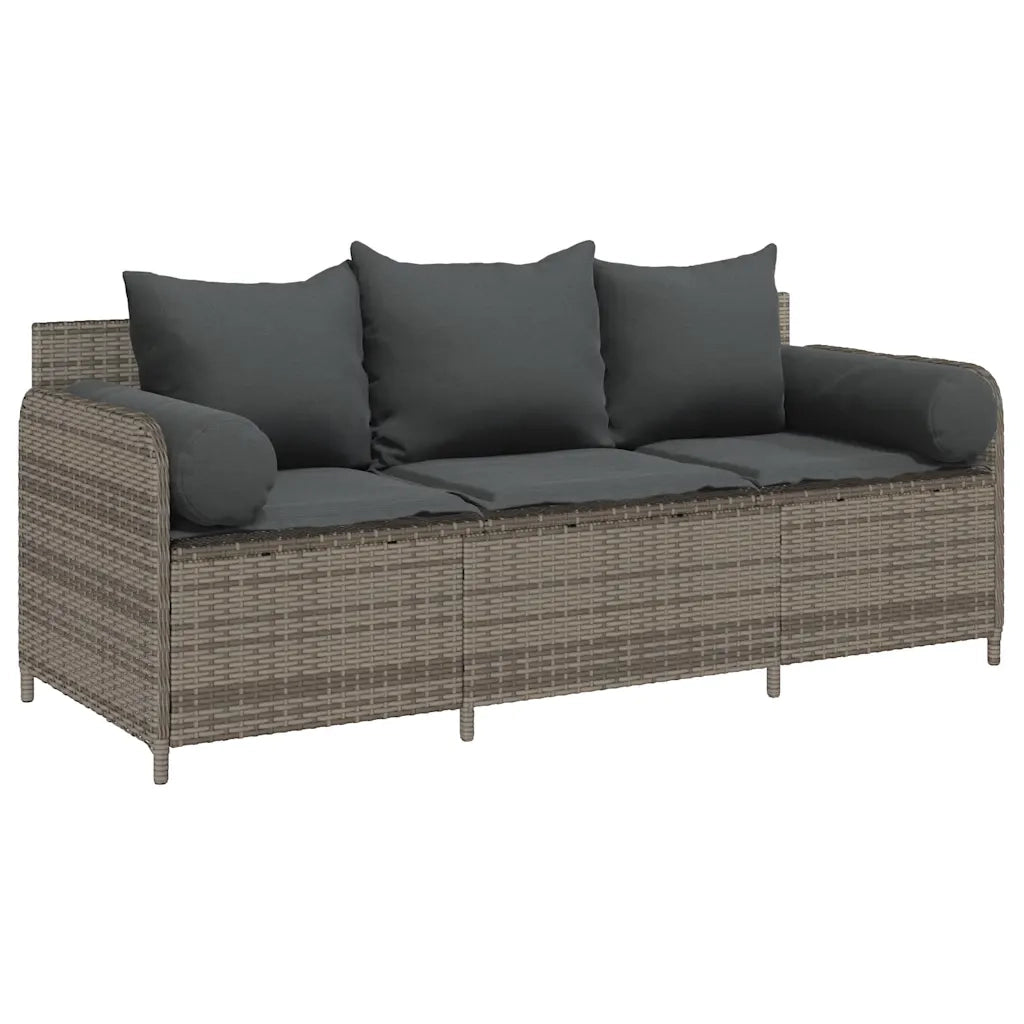 Divano da Giardino con Cuscini 3 Posti Grigio in Polyrattan 4104174