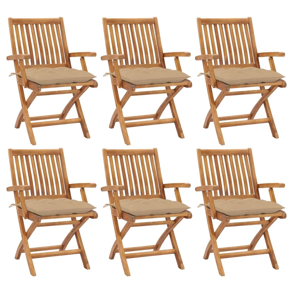 Sedie da Giardino Pieghevoli con Cuscini 6 pz Massello di Teak cod mxl 72157