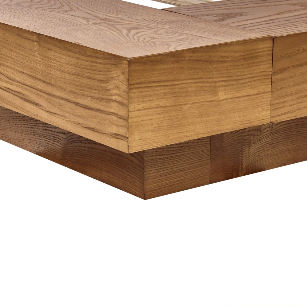 Letto a LED in stile giapponese in frassino naturale 160 x 200 cm testata in legno impiallacciato bouclé camera da letto a basso profilo