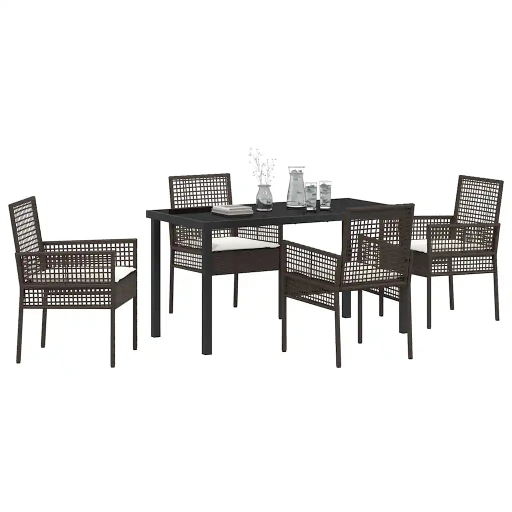 Set da Pranzo per Giardino con cuscino 5 pcs Marrone polyrattan 3379872