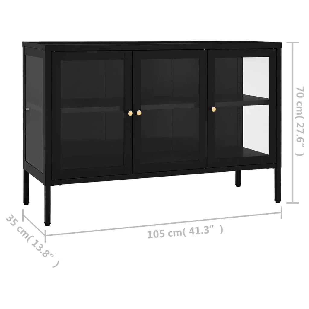 Buffet credenza cassettiera armadio mobile contenitore organizer per cucina soggiorno salotto 105 x 35 x 70 cm acciaio e vetro nero 02_0035835