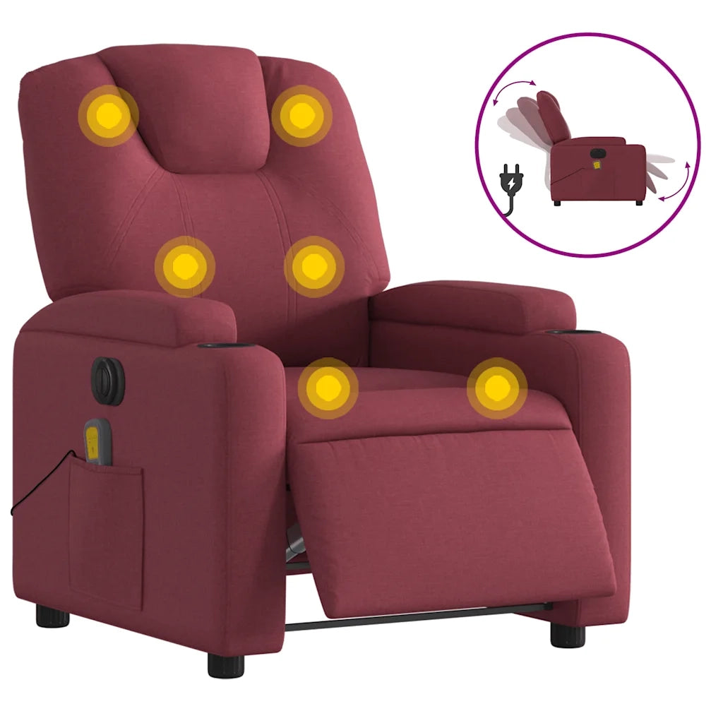 Divano Sedia-Poltrona Massaggiante Reclinabile Elettrica Rosso Vino Tessuto 667700