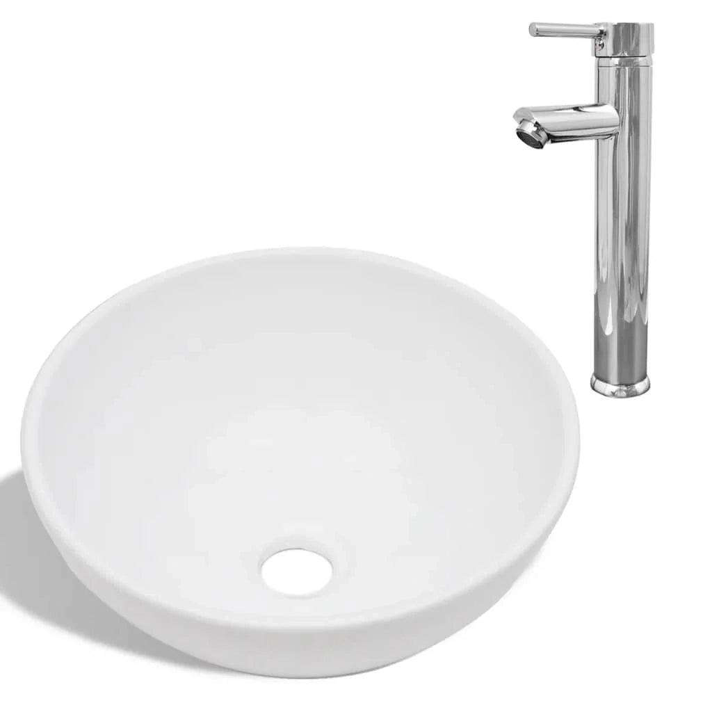 Lavabo da bagno diametro 32,5 cm con miscelatore tondo in ceramica bianca 02_0002840