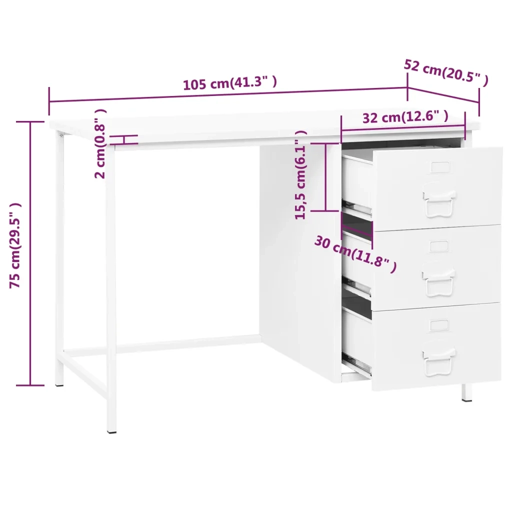 Scrivania Industriale con Cassetti Bianca 105x52x75 cm Acciaio 339635