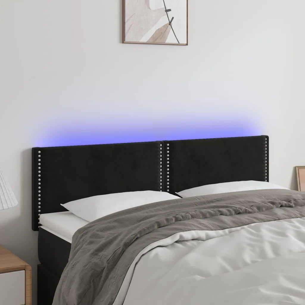Testiera a LED-Testata con LED Nera 144x5x78/88 cm in Velluto 764804
