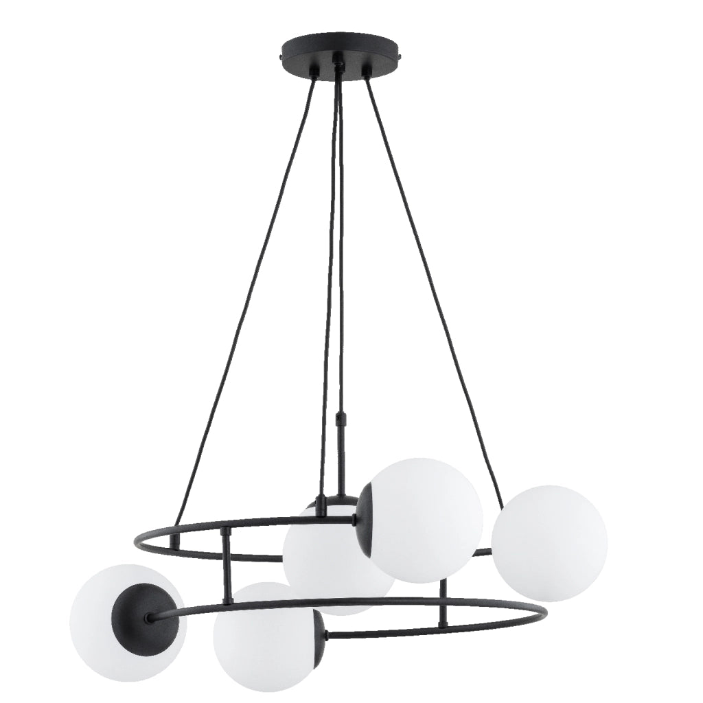 Lampadario URANIA Alfa nero 5luci sfere bianche E14
