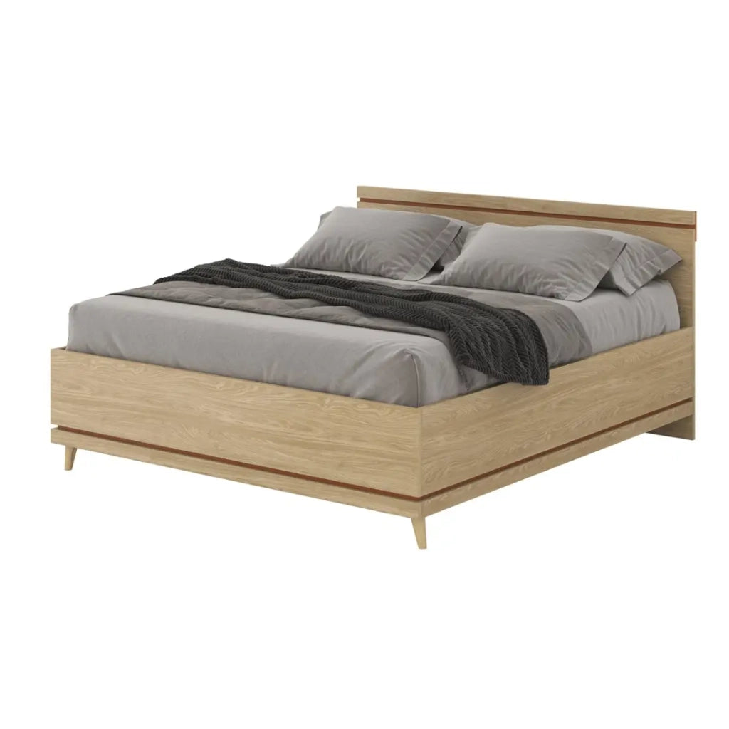 Letto NOKI – 180x200 cm rovere chiaro e moka – Stile scandinavo senza rete