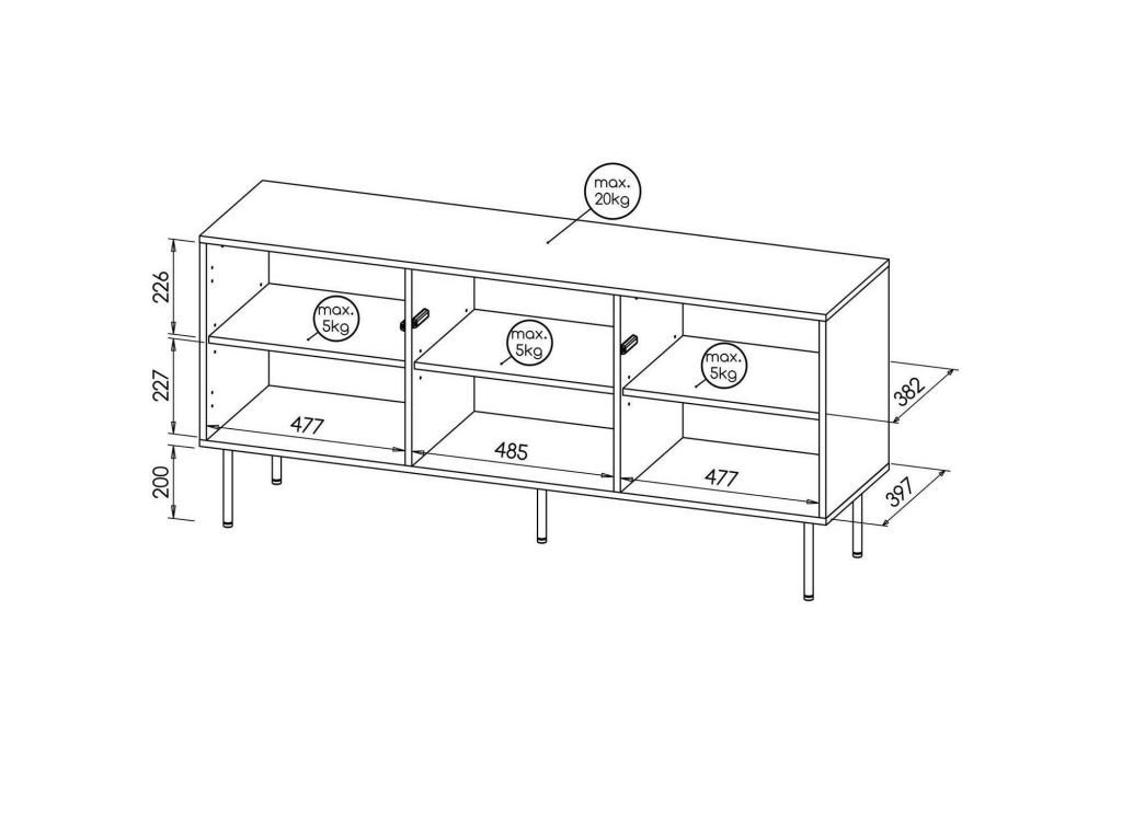 Credenza Montano, Madia da salotto con due ante battenti, Rialzato da terra, 151x40 h72 cm, Noce