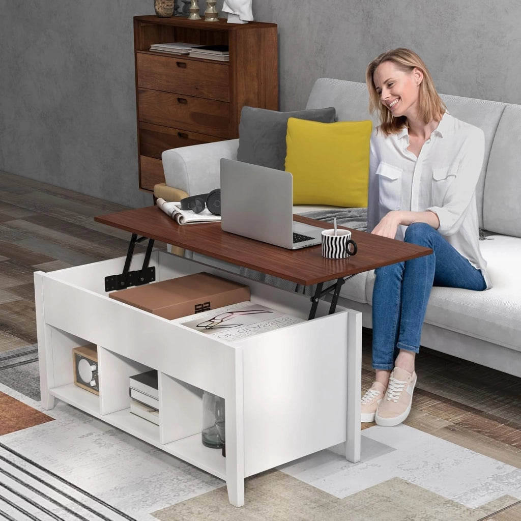 Tavolino da Caffè Sollevabile, a 2 Strati, con Rialzo, Contenitore, Portaoggetti Spazioso, Portata di 50 kg, Tavolo Moderno da Divano Salotto, 104,5x49x46,5-62,5 cm, 4 Colori Disponibili