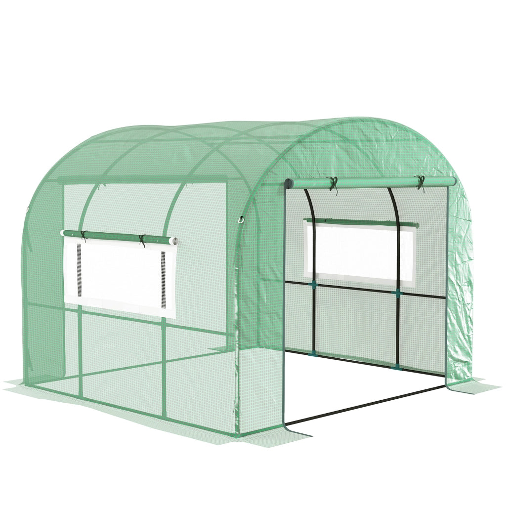 Serra a Tunnel per Orto 3x3x2 m con Porte Avvolgibili e Finestre in Acciaio e PE Anti UV Verde