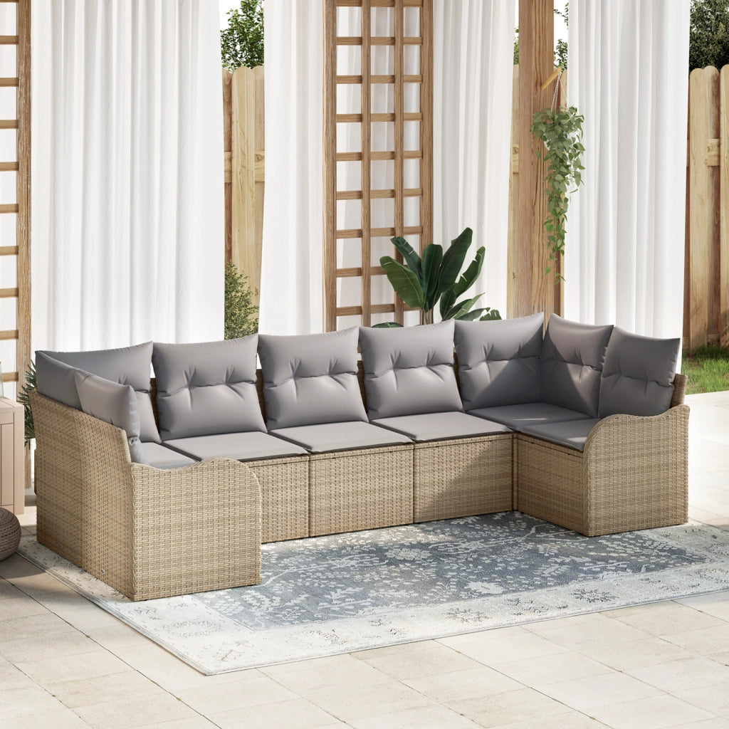 Set di Divani da Giardino  7 Pezzi con Cuscini Beige in Polirattan