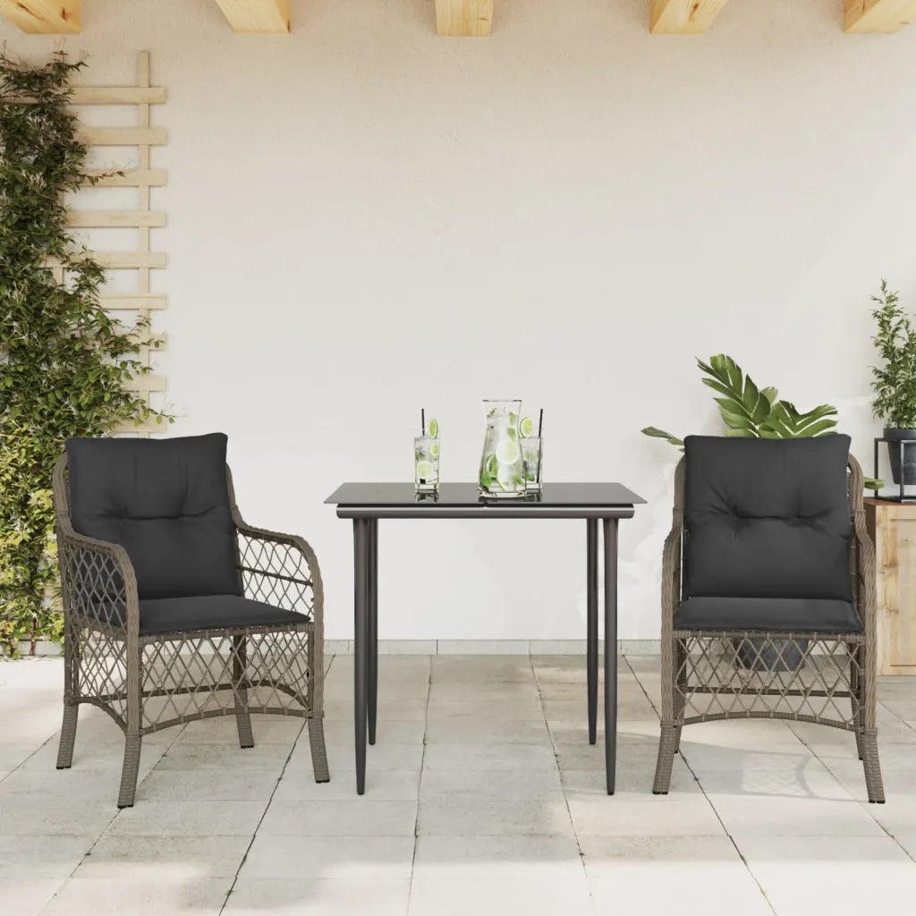 Set da Bistr¨° 3 pz | Set Salotto da Giardino con Cuscini Grigio in Polyrattan
