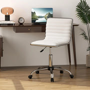 Sedia da Ufficio, Sedia Imbottita Senza Braccioli con Altezza Regolabile, Sedie da Studio Girevole a 360 ° con 5 Ruote, Ideale per Camera da Letto, Studio e Sala Riunione, Bianco