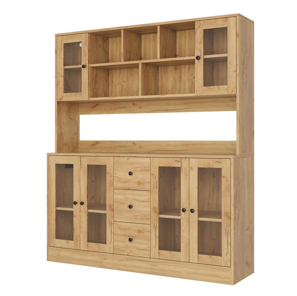 Mobile cucina ULEVR 150x40x173 cm con LED RGB, prese e USB, 3 cassetti e ripiani regolabili, naturale