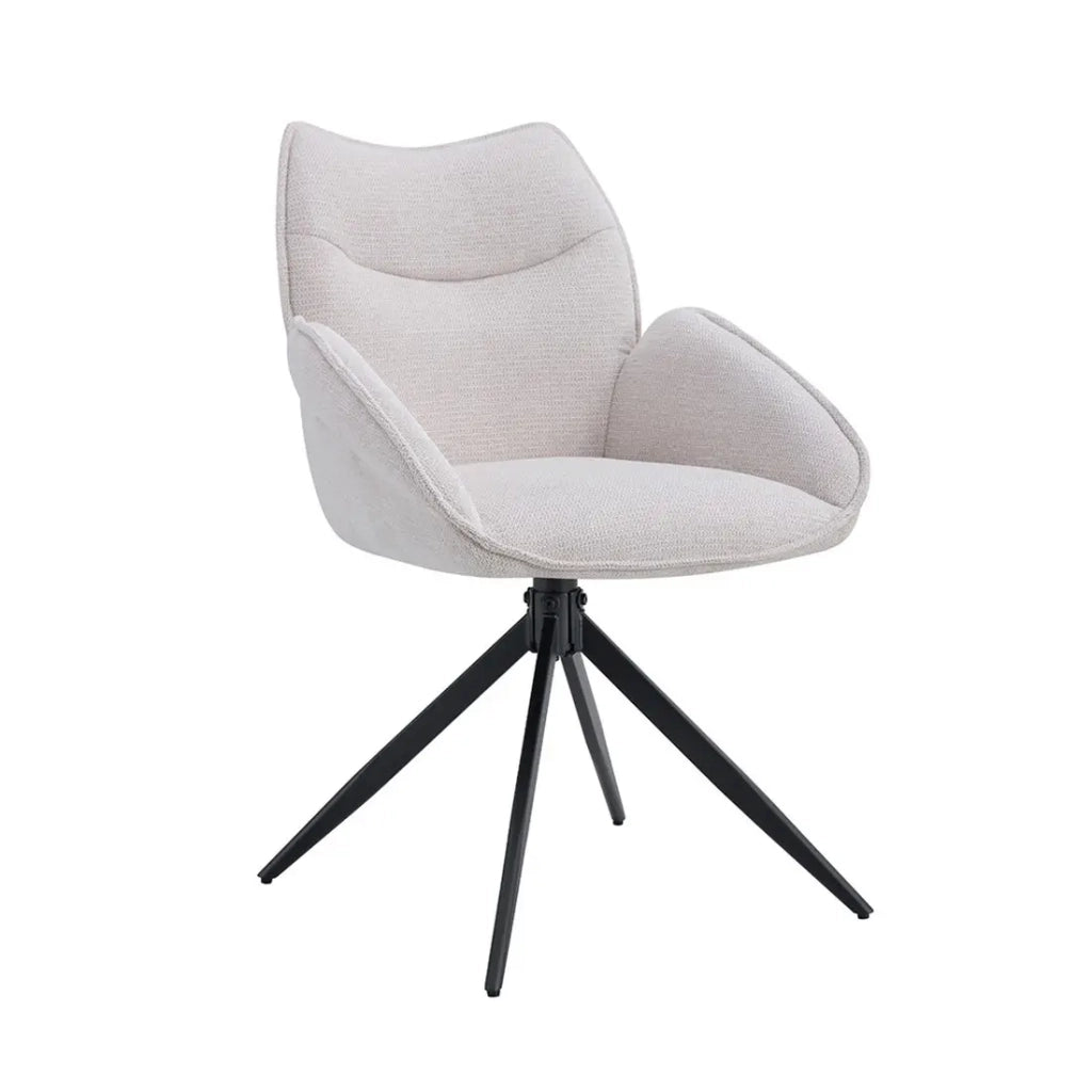 Sedia da pranzo girevole MOOREA - Tessuto beige - Piedi in metallo nero - Altezza 90 cm - Stile design/industriale