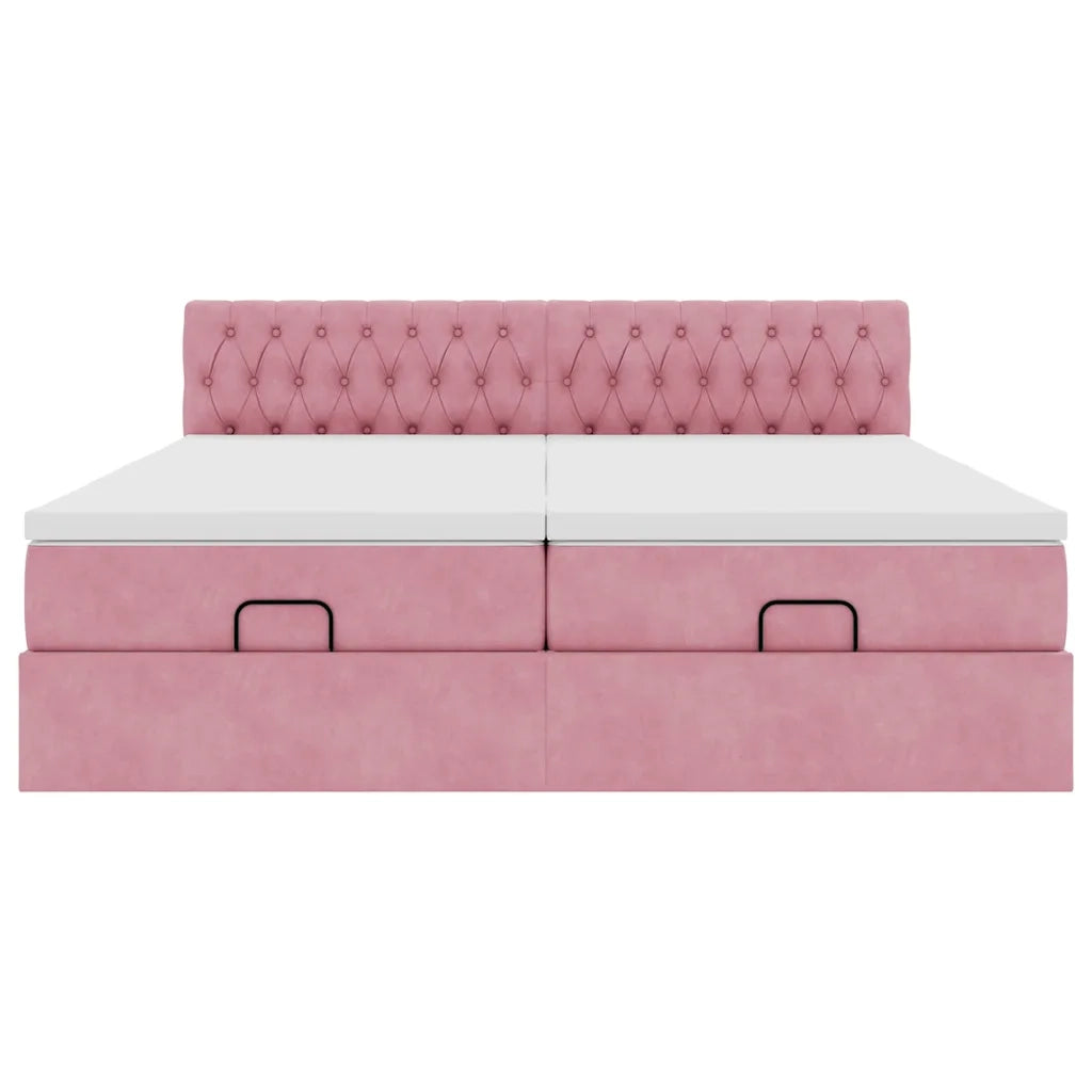vidaXL Struttura Letto Pouf con Materassi Rosa 180x200 cm Velluto