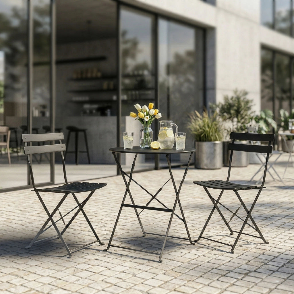 Set di mobili da balcone ORION Tavolo rotondo e 2 sedie in elegante nero