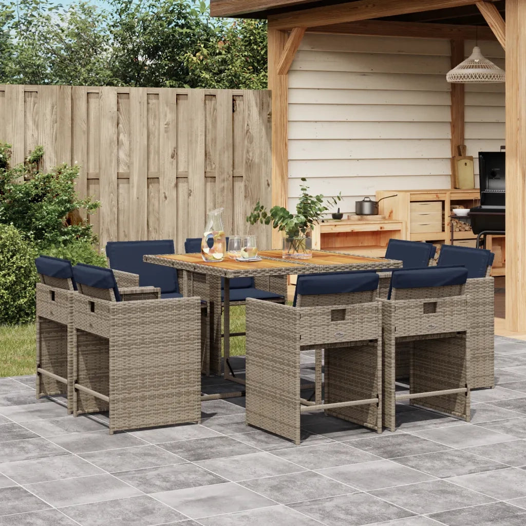 Set da pranzo da giardino da 9 pz con Cuscini in Polyrattan Grigio 3277972