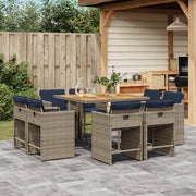 Set da pranzo da giardino da 9 pz con Cuscini in Polyrattan Grigio 3277972