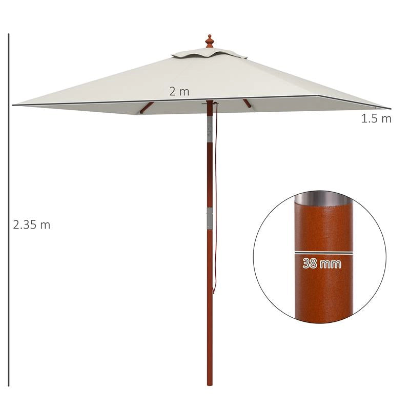 OMBRELLONE RETTANGOLARE INCLINABILE 2X1.5 M CON 6 STECCHE E APERTURA A CORDA IN BAMBÙ E POLIESTERE BEIGE
