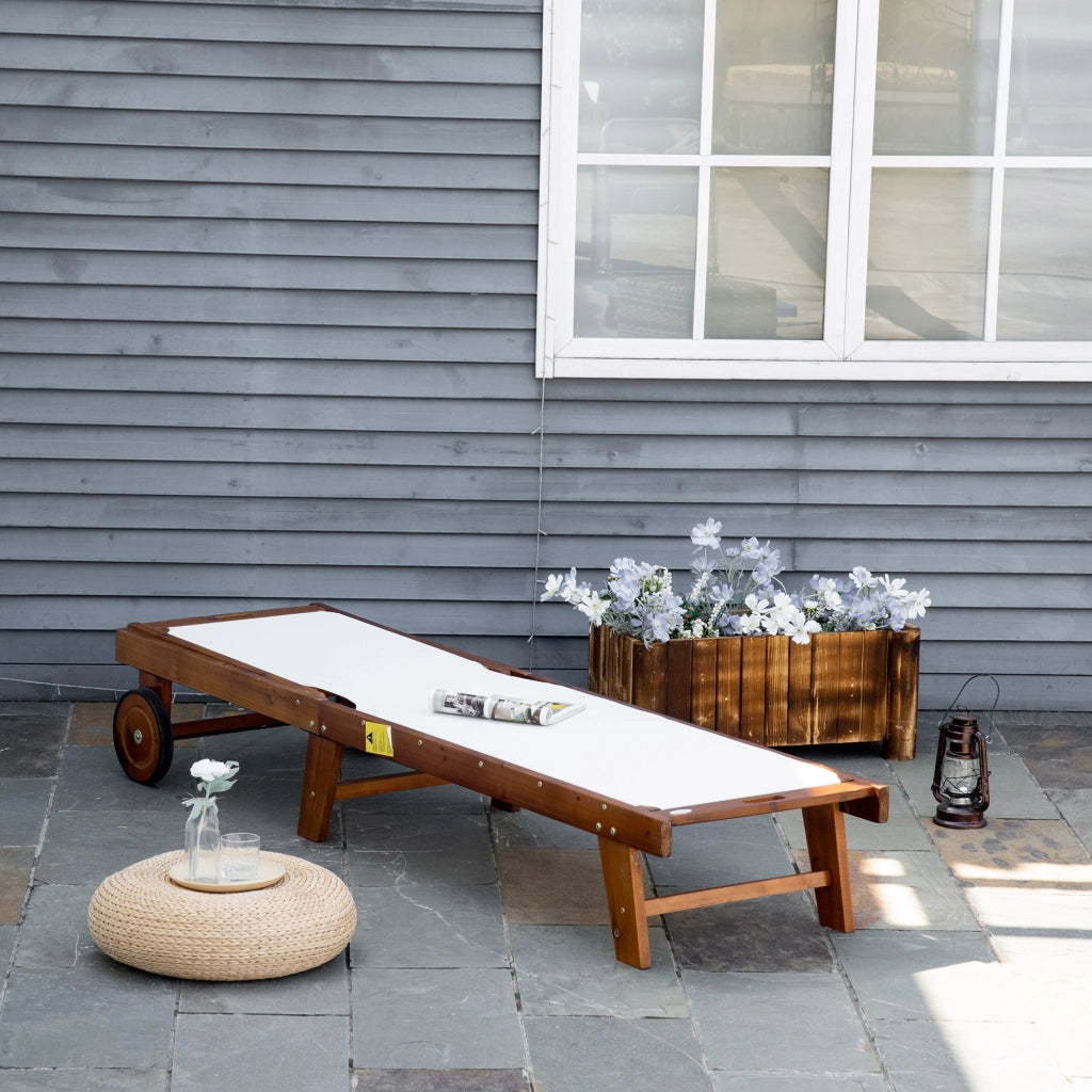 Lettino da giardino regolabile ¨C zephmum ¨C Legno di acacia, Textilene bianco naturale, 198x55x30-88.5 cm