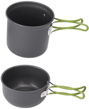 Impianto Cottura Sostenibile in Alluminio - Set da Campeggio - Accessori Cucina - Borsa Portatile - 2 Pentole - Cucchiaio/Fork - Maniglia Verde - Attrezzatura da Campeggio