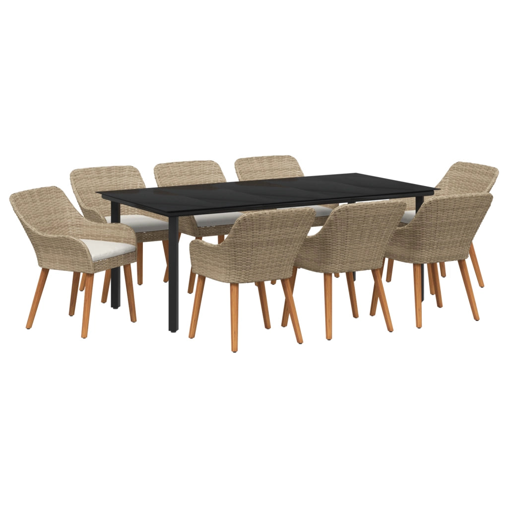 Set da pranzo da giardino a 9 pezzi in Rattan poliestere beige