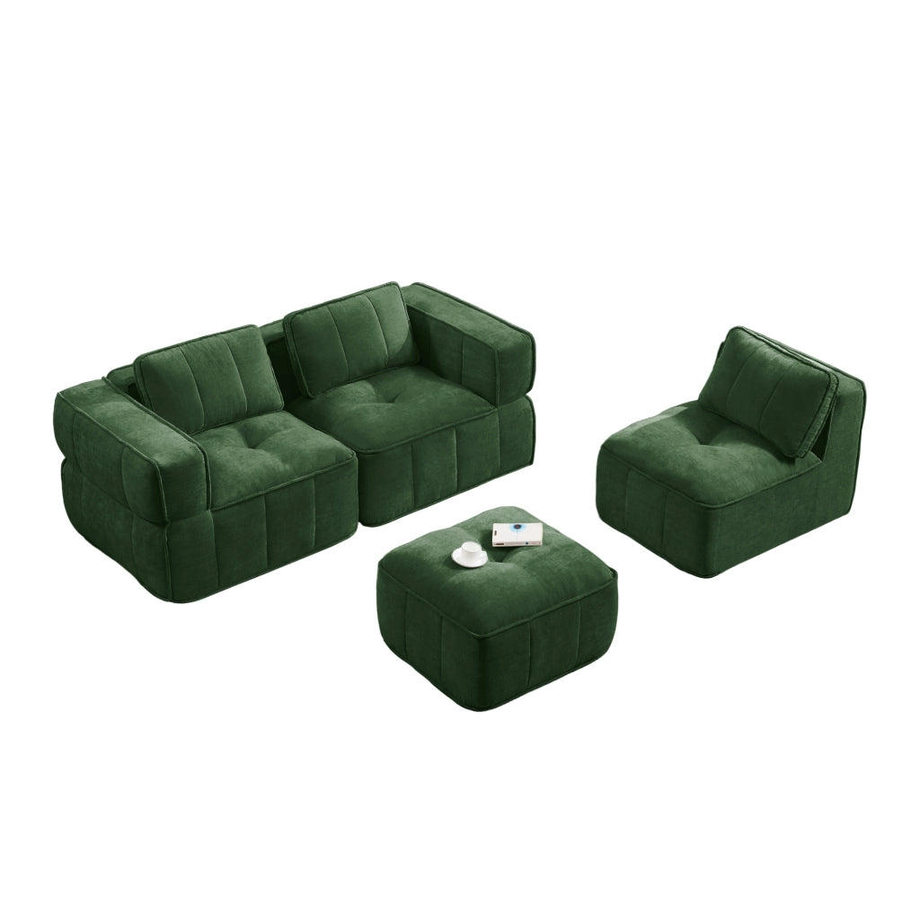 Divano angolare modulare in poliestere verde con pouf HOMVRA