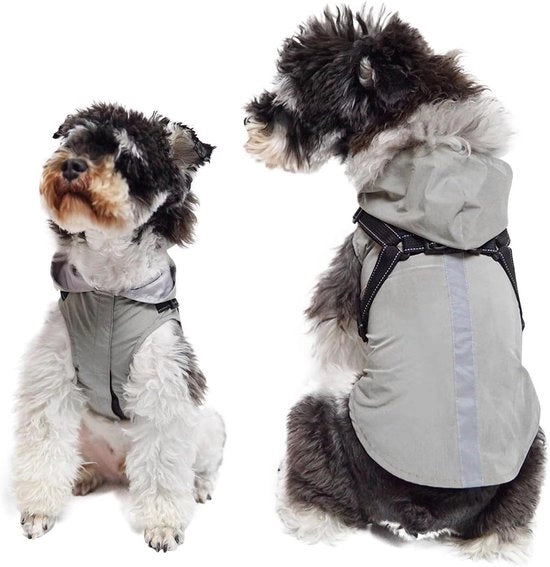 Giubbotto impermeabile per cani con cinghia e strisce riflettenti - Resistente al vento e all'acqua - Adattabile e con cappuccio - Per cani piccoli, medi e grandi