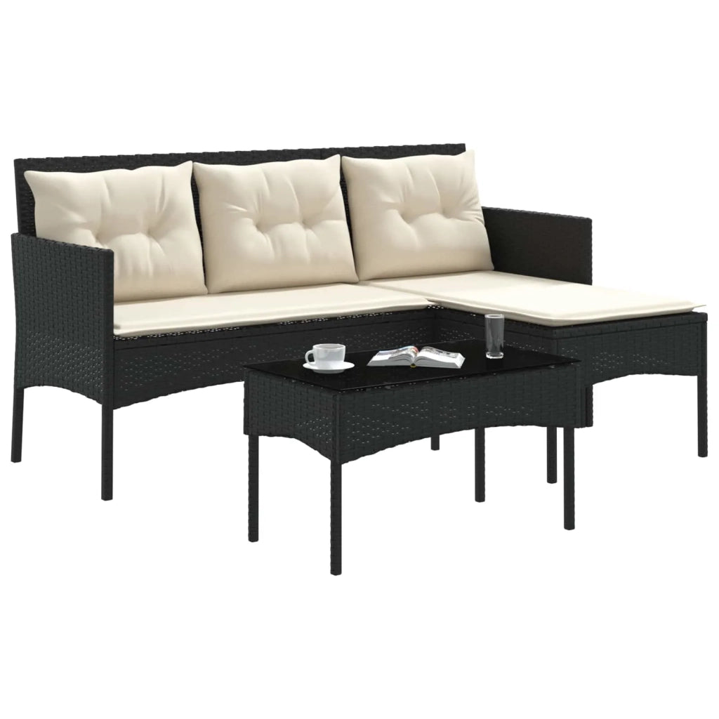 Set Divano da Giardino 2 pcs Nero e Crema polyrattan 4103803