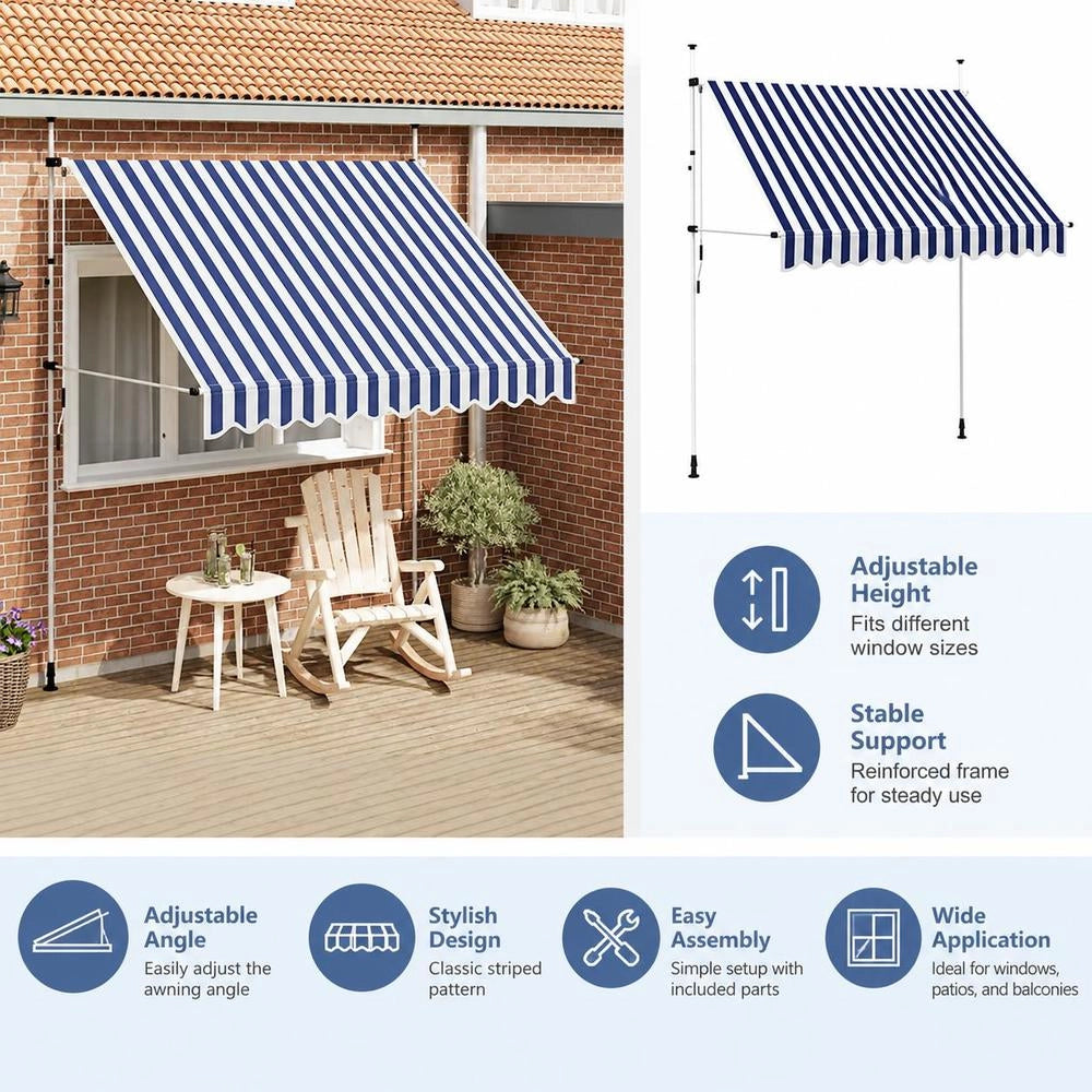 Retractable Awning, Manually Operated, 250 Cm, Blue/white Striped