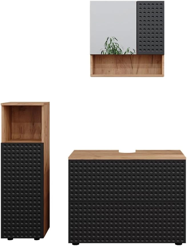 Set mobili bagno Irma, Antracite puntinato, 3 pezzi, con cabinet midi