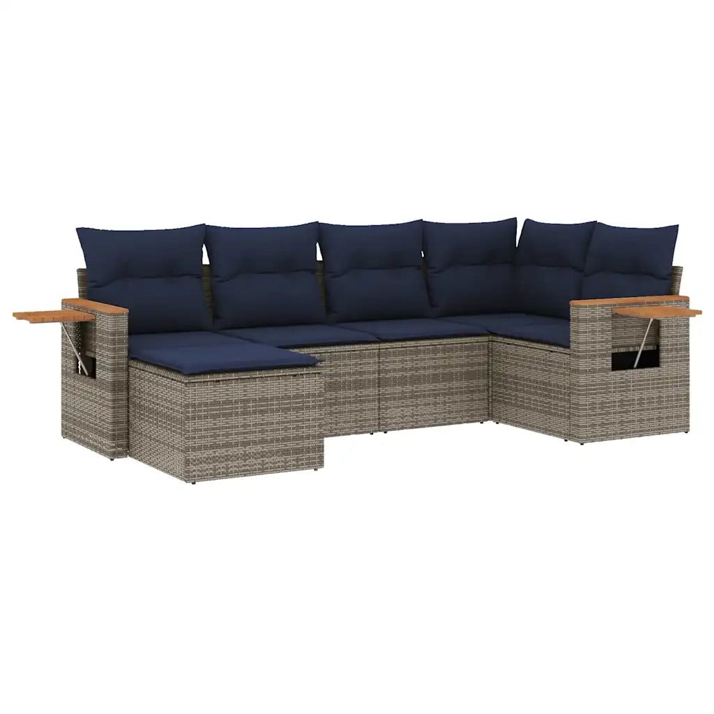 Set Divani da Giardino 6 pz con Cuscini Grigio in Polyrattan 3227020