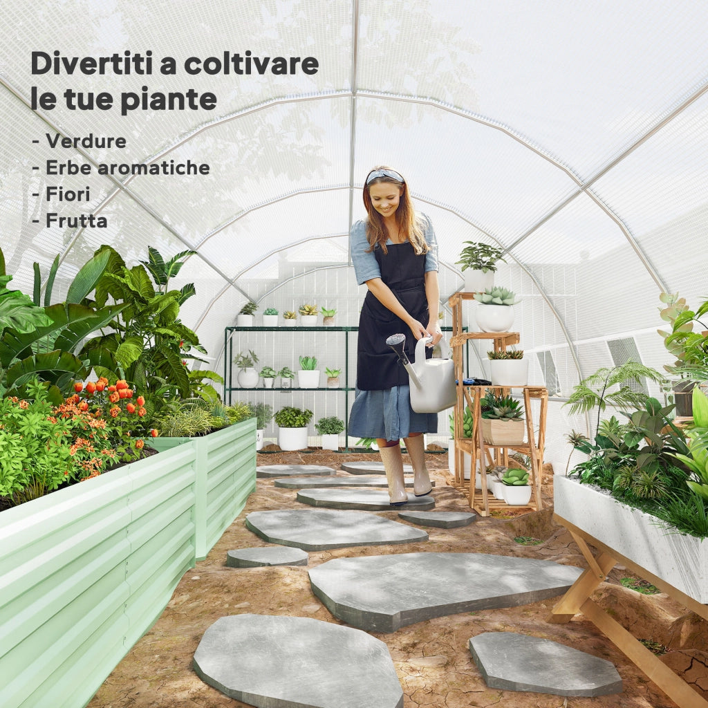 Serra a Tunnel 8x3x2 m con Rivestimento in Plastica e Acciaio Rinforzato, Bianco