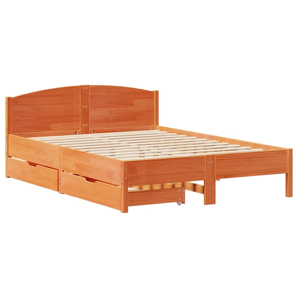 Letto senza Materasso Marrone Cera 150x200 cm in Legno di Pino