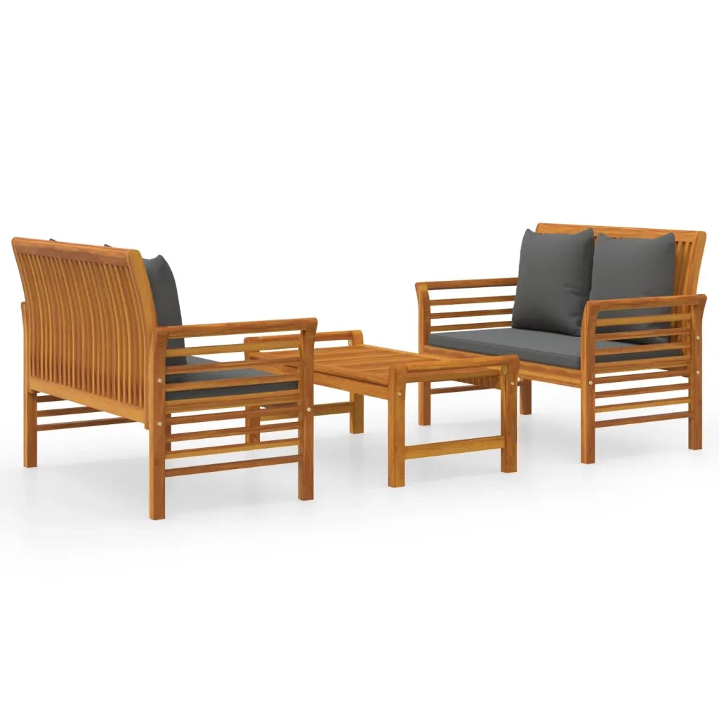 Set Divani da Giardino 3pz con Cuscini in Legno Massello Acacia cod mxl 37863