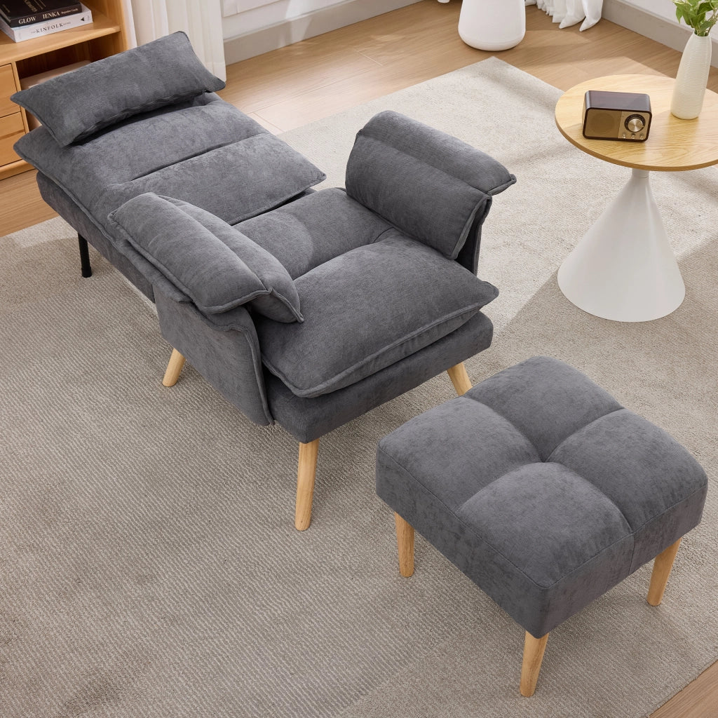 POLTRONA Relax con Hocker 85x78.5x112 cm Grigio in lino