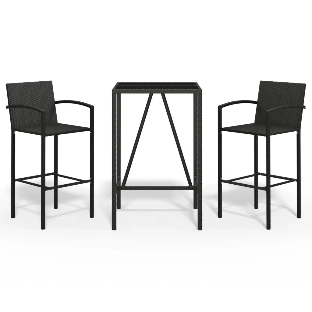Set Bar da Giardino 3 pz Nero in Polyrattan 3187651