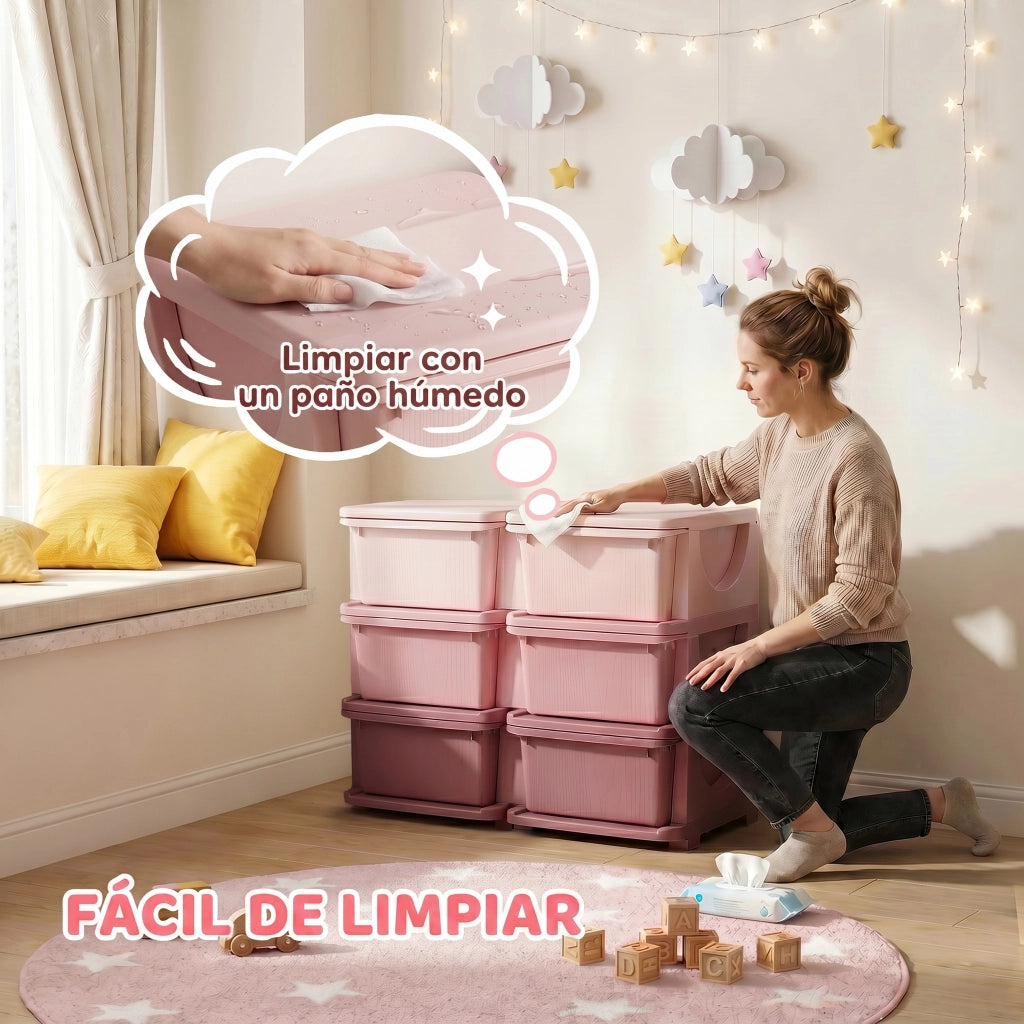 Cassettiera bambini 6 cassetti ¨C zephmum ¨C rosa 75x37x56.5 cm