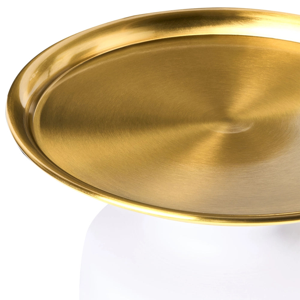 Tavolino rotondo in metallo bianco e oro stile glamour soggiorno salotto elegante