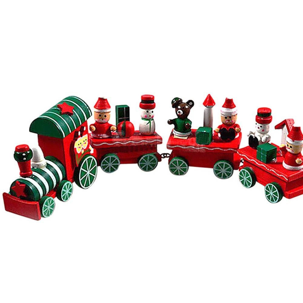 Trade Shop - Trenino Natalizio In Legno Con 4 Vagoni 24cm Rosso E Bianco Decorazioni Natale -