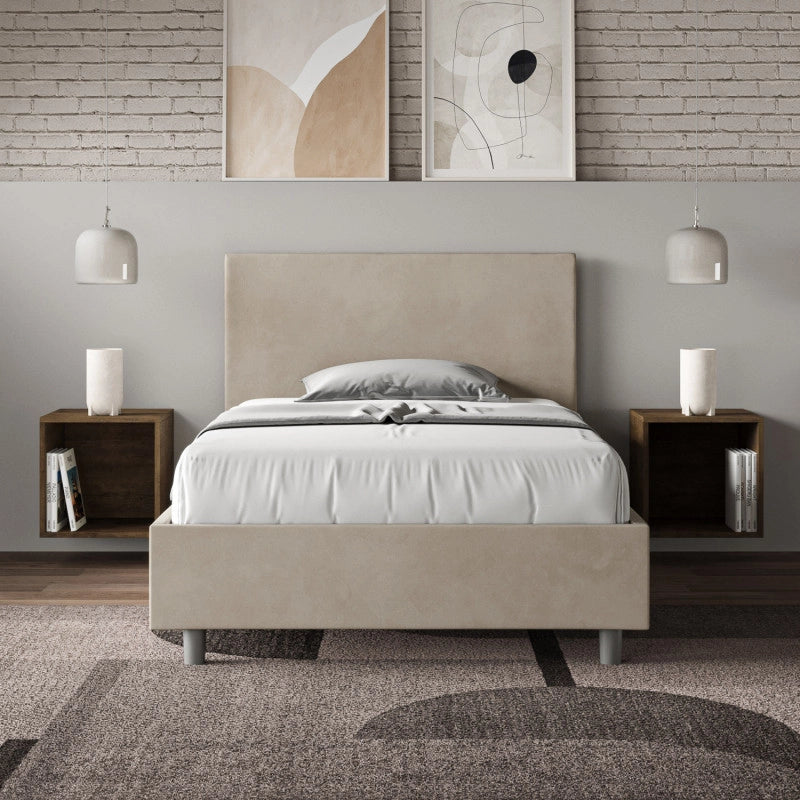 Letto imbottito Piazza e mezzo 110x210 cm Adele - Contenitore,Microfibra,Sabbia