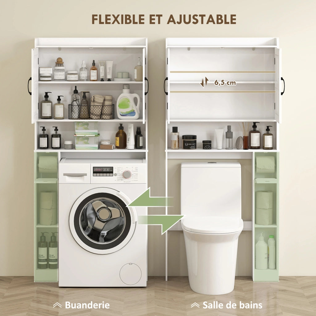 Mobile WC Sottolavabo Armadietto Bagno con Ante e Portarotolo ¨C Zephmum ¨C Bianco 80x19.5x170 cm