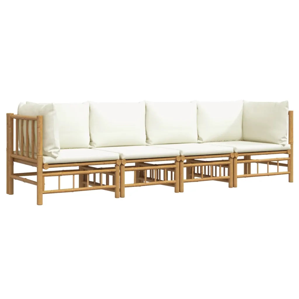 Set Salotto da Giardino 4pz con Cuscini Bianco Crema in BambÃ¹cod mxl 124287