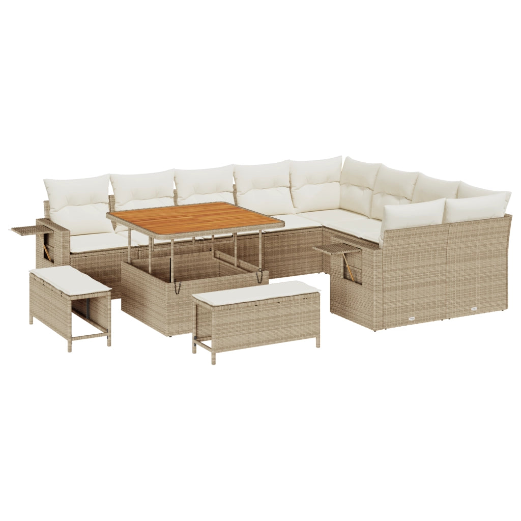 Set Divani Giardino 12 Pezzi con Cuscini Beige in Rattan Polipropilene