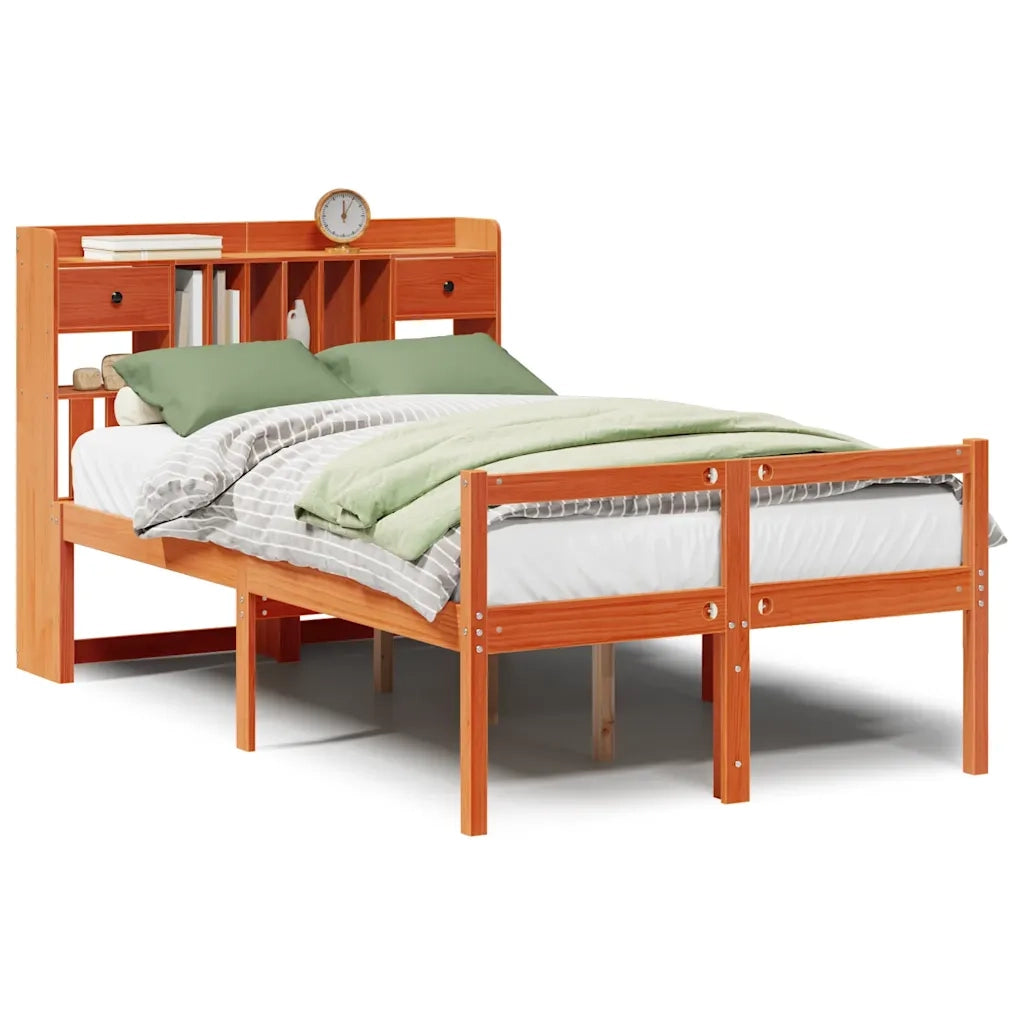 Letto Libreria senza Materasso Marrone Cera 135x190 cm in Pino 3322068